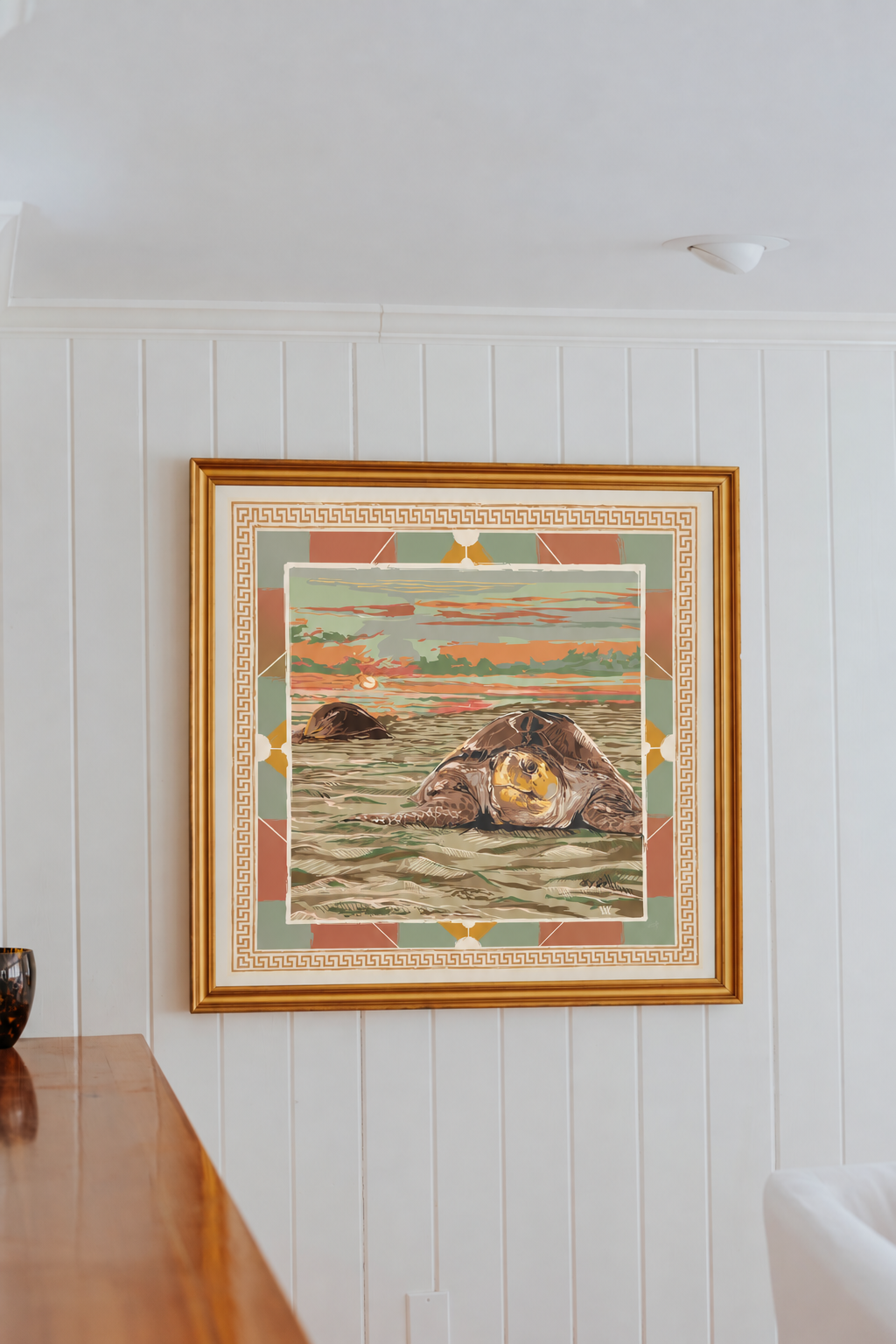 Apricot Loggerhead Dawn framed silk scarf