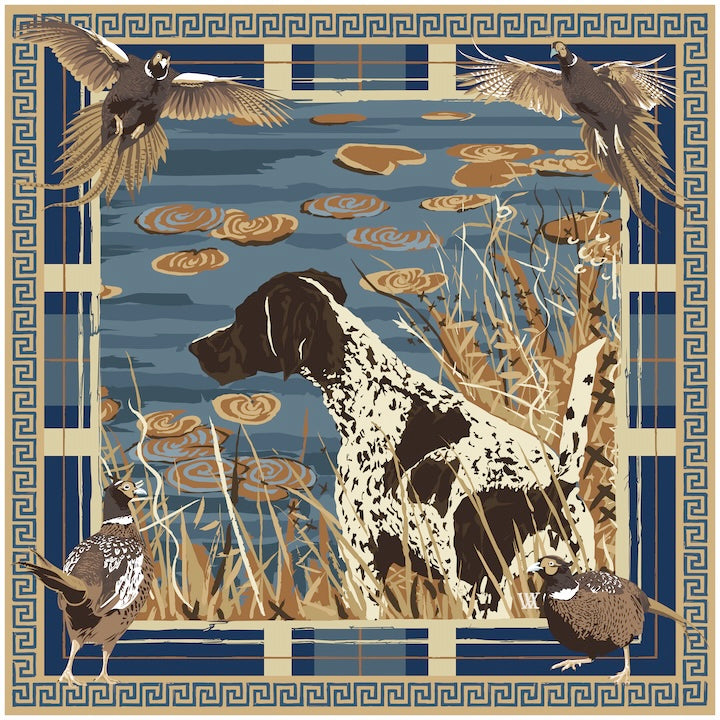 Indigo Pheasant Watch Framed Scarf
