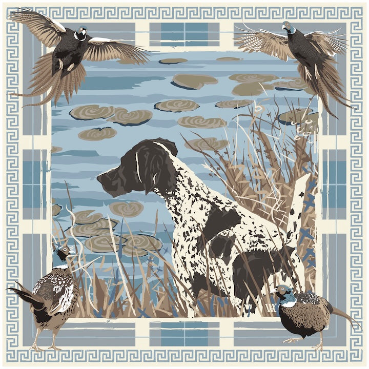 Light Blue Pheasant Watch Silk Scarf