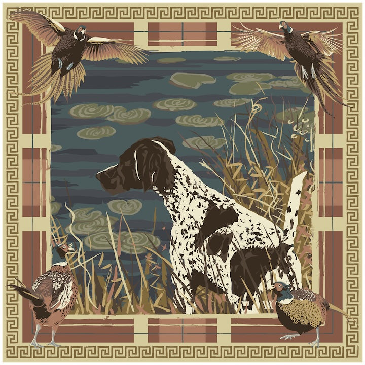 Navy & Wine Pheasant Watch Framed Scarf Print