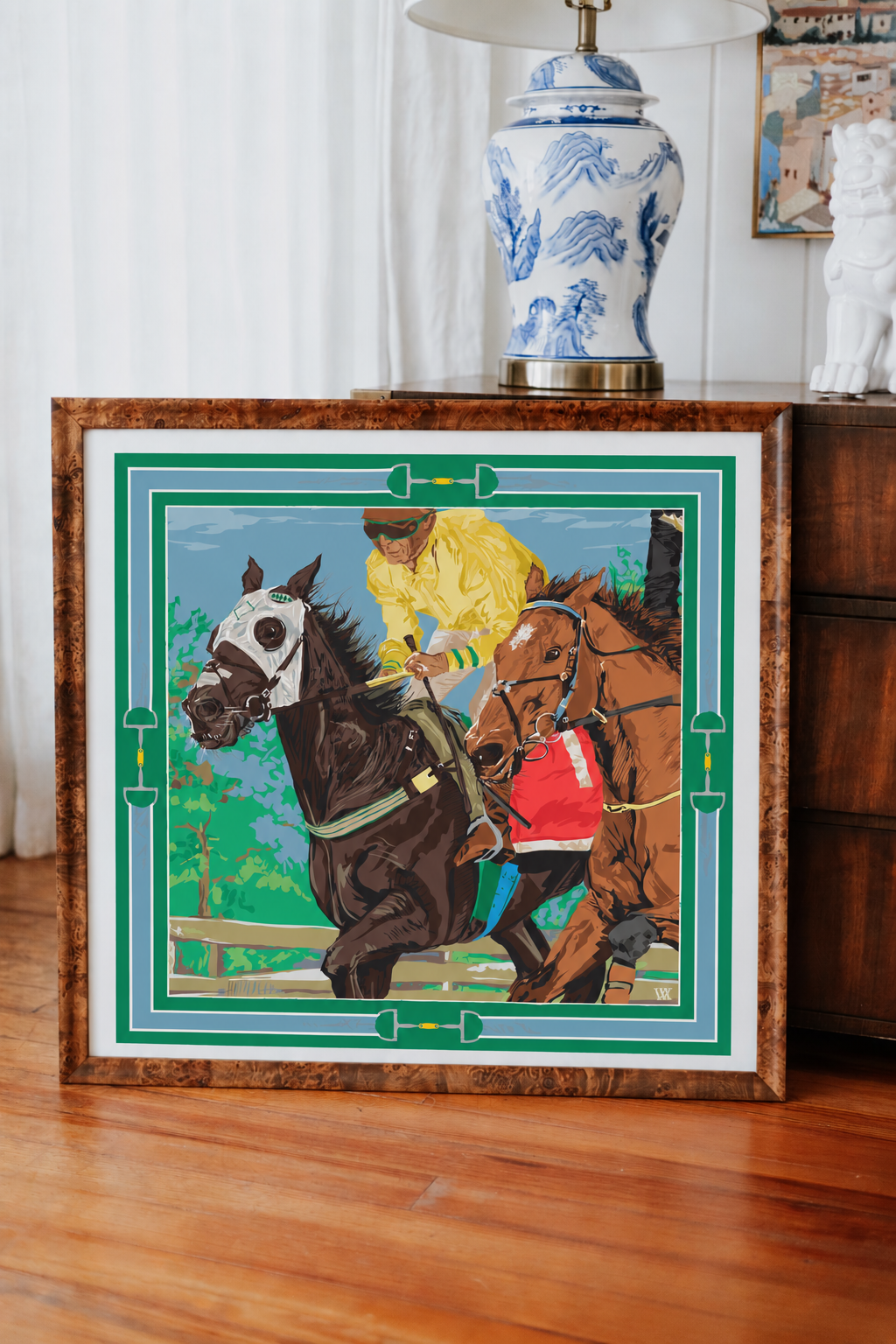 Green Neck and Neck framed silk scarf