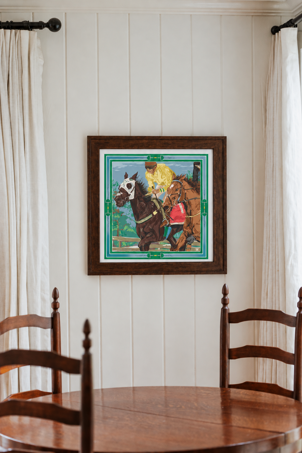 Green Neck and Neck framed scarf print