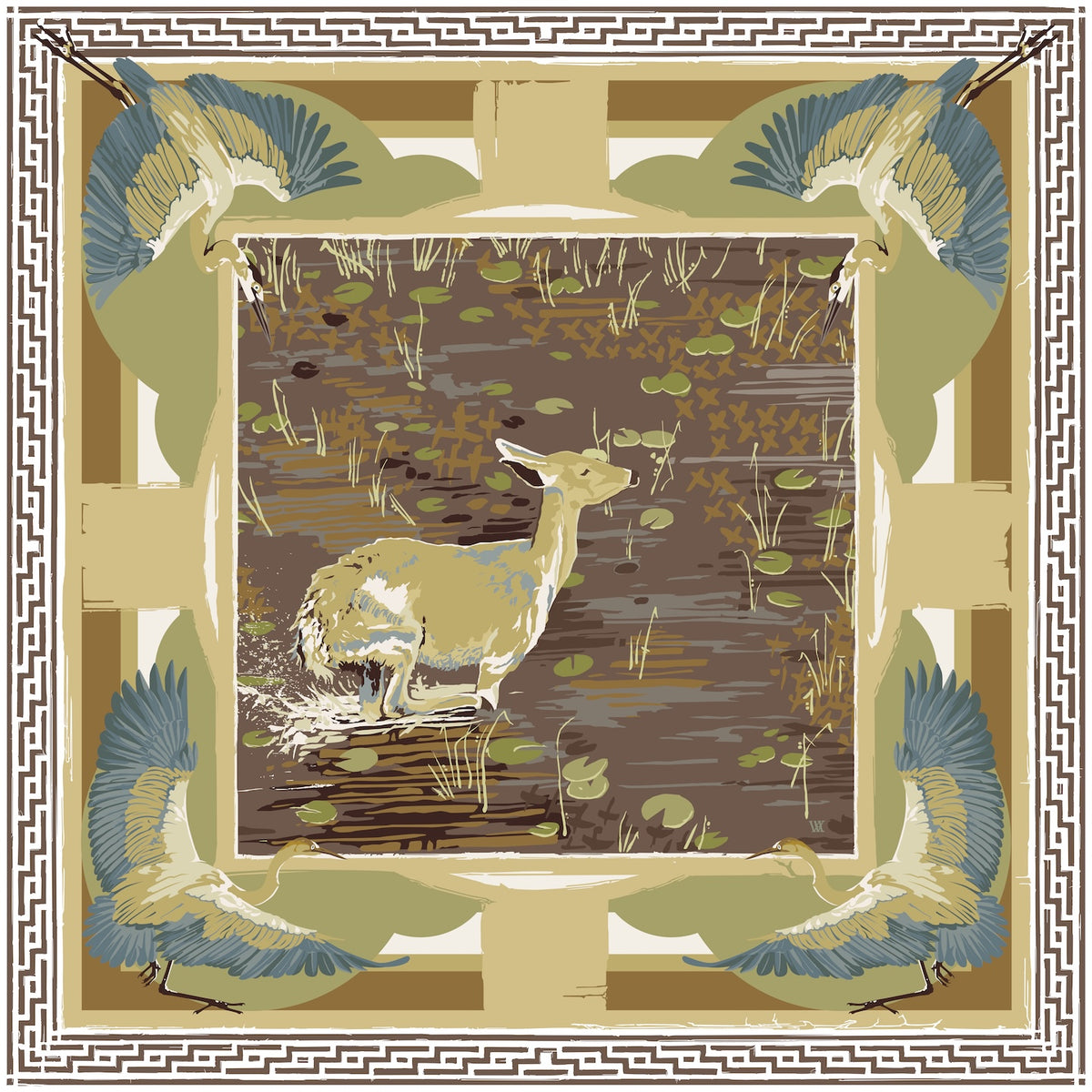 Brown Lily Pad Doe Framed Scarf