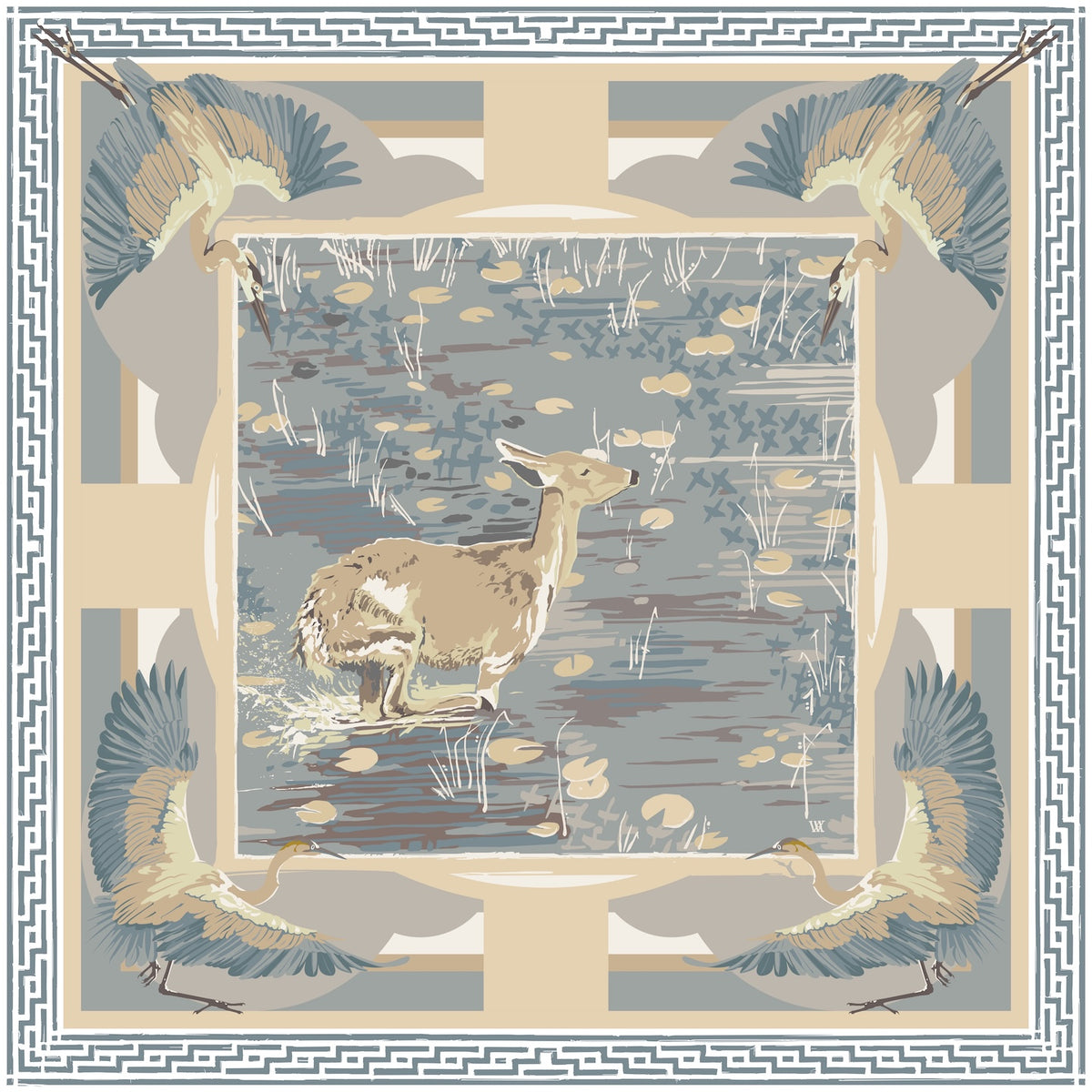 Neutral Lily Pad Doe Framed Scarf Print
