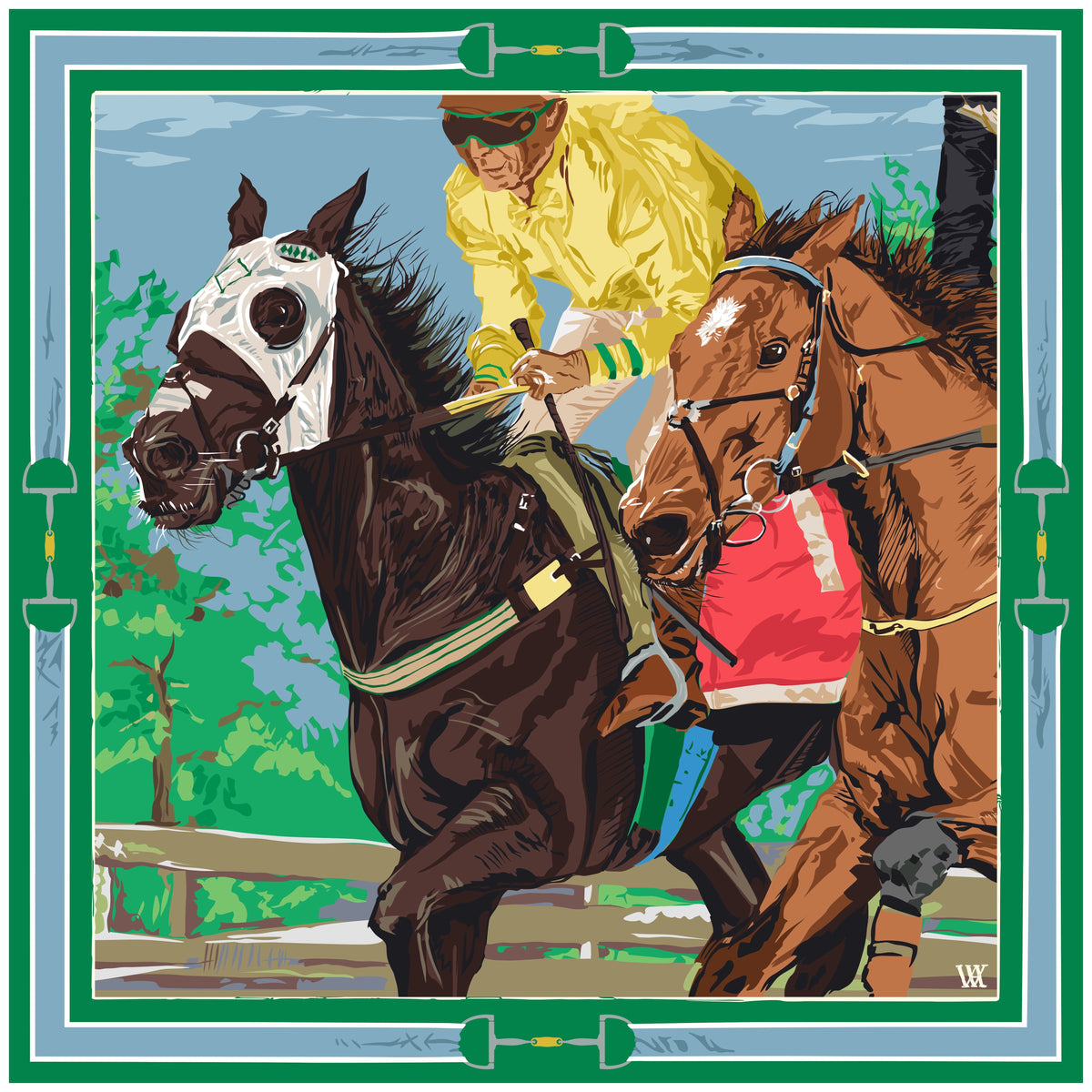 Green Neck and Neck silk scarf design