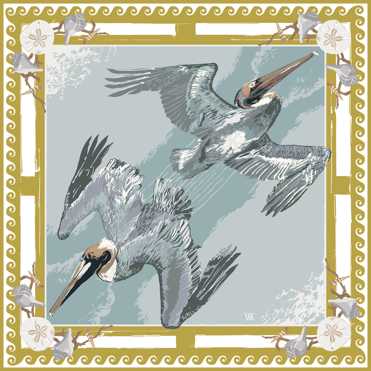 Gold Tide Diver Framed Scarf Print