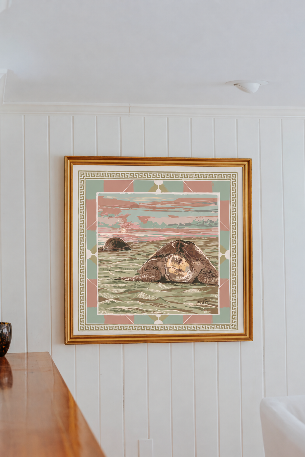 Pale Pink Loggerhead Dawn framed silk scarf