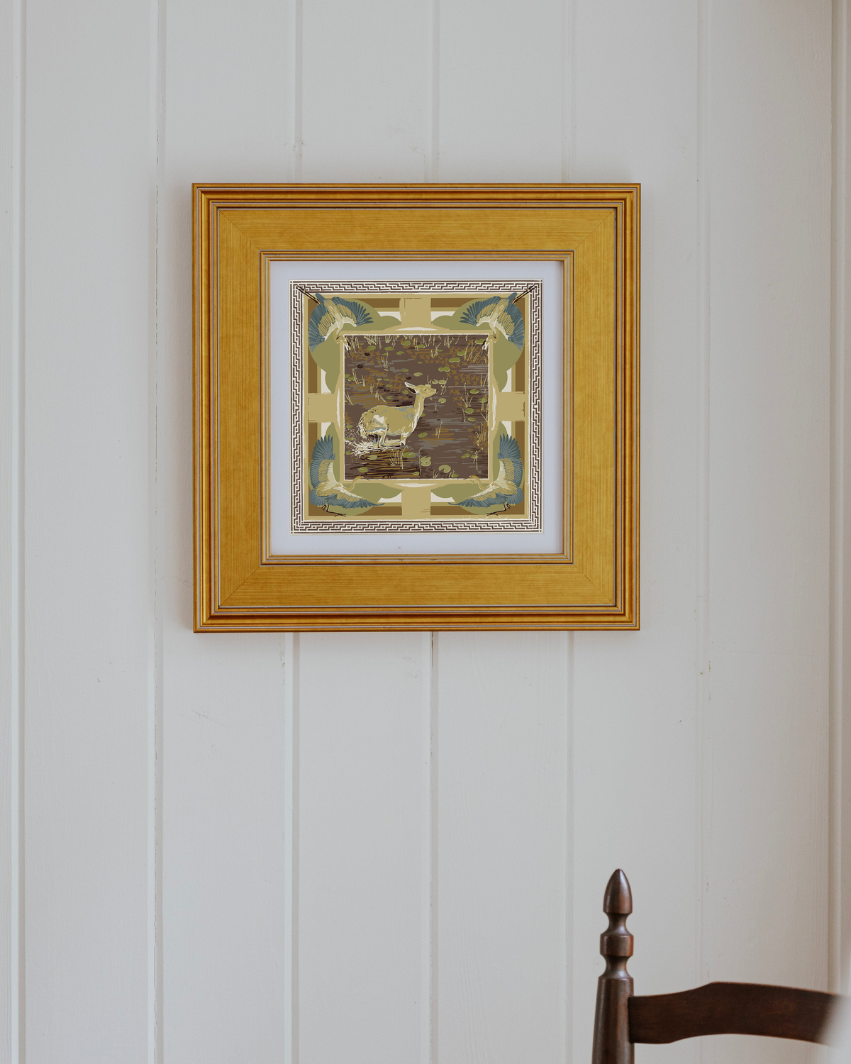 Brown Lily Pad Doe Framed Scarf Print
