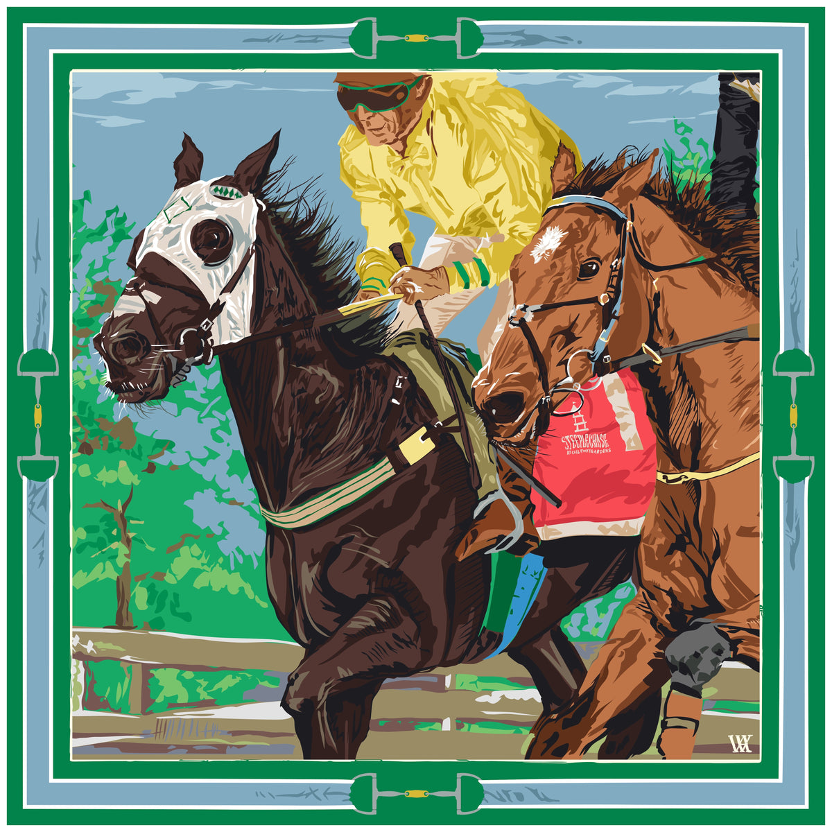 Green Steeplechase at Callaway Gardens silk scarf by Austin Williams