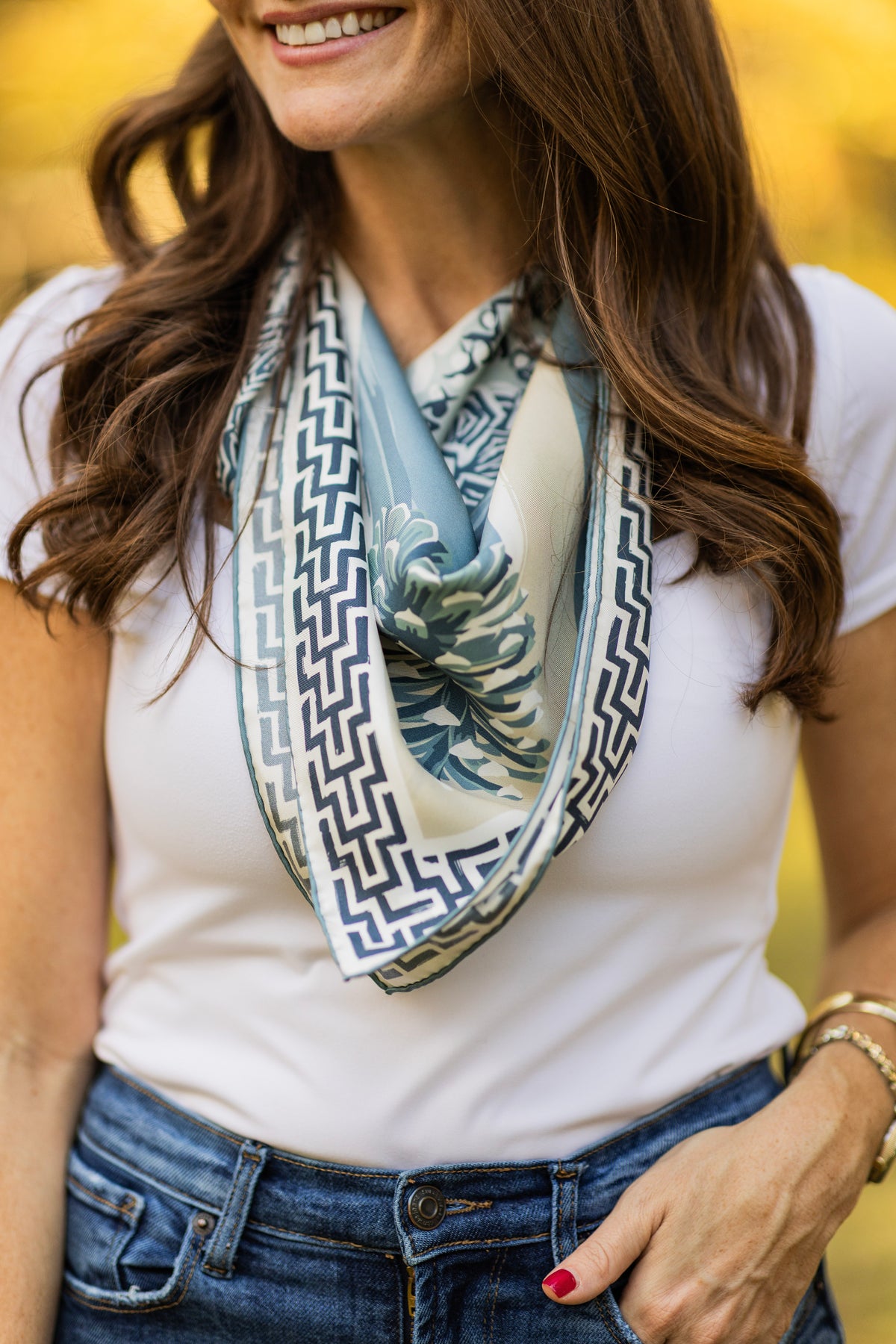 Blue Quail Pair Silk Scarf