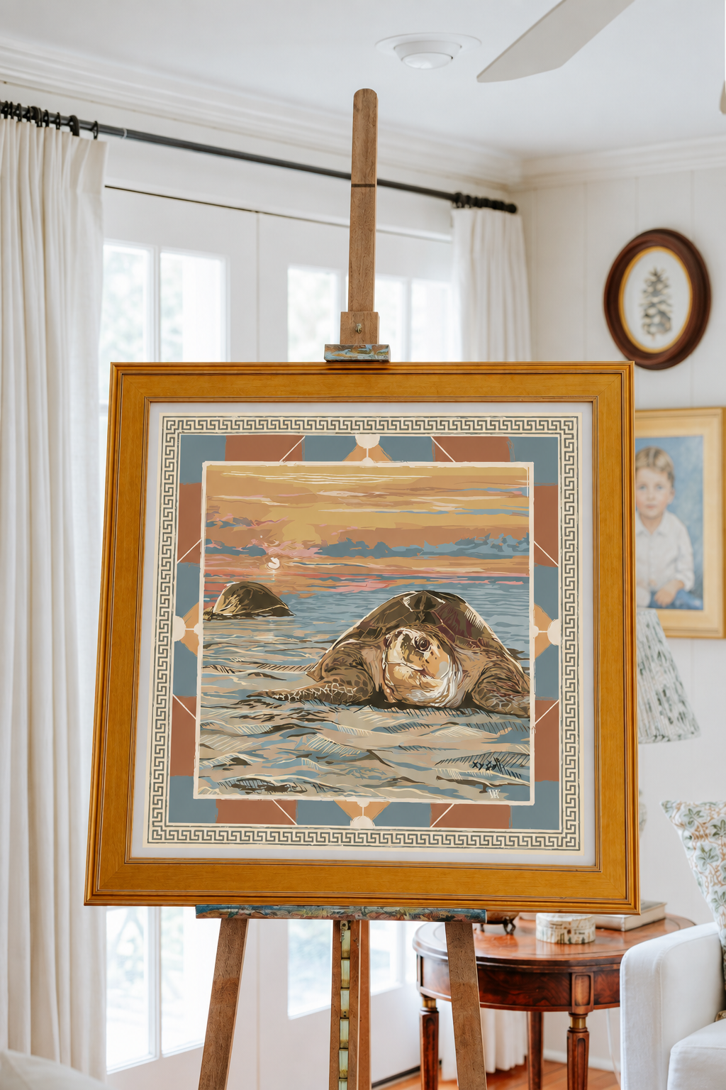 Buttercup Loggerhead Dawn framed scarf print