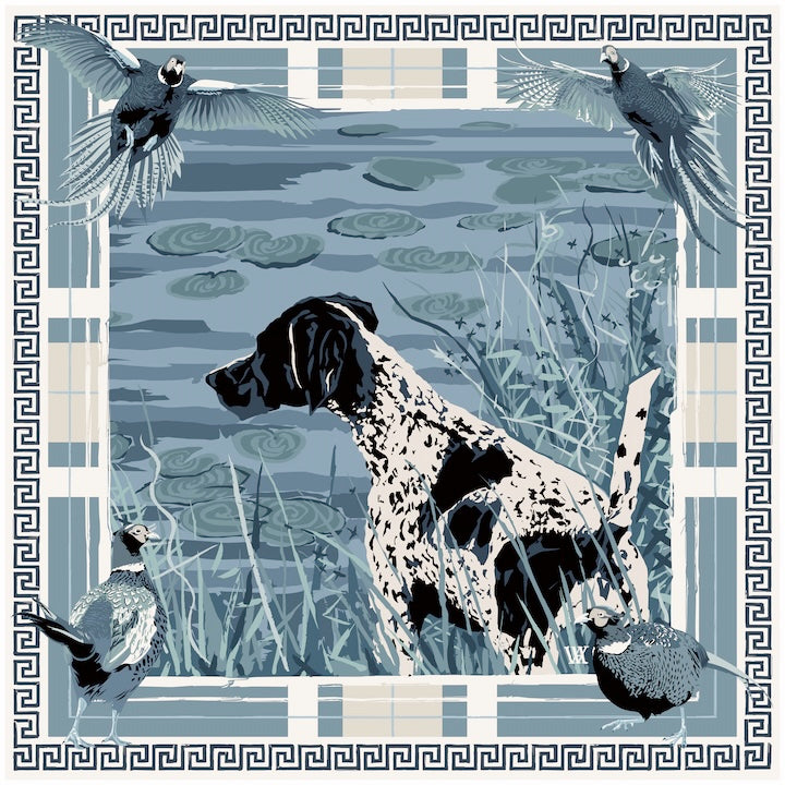 Blue Monochromatic Pheasant Watch Framed Scarf
