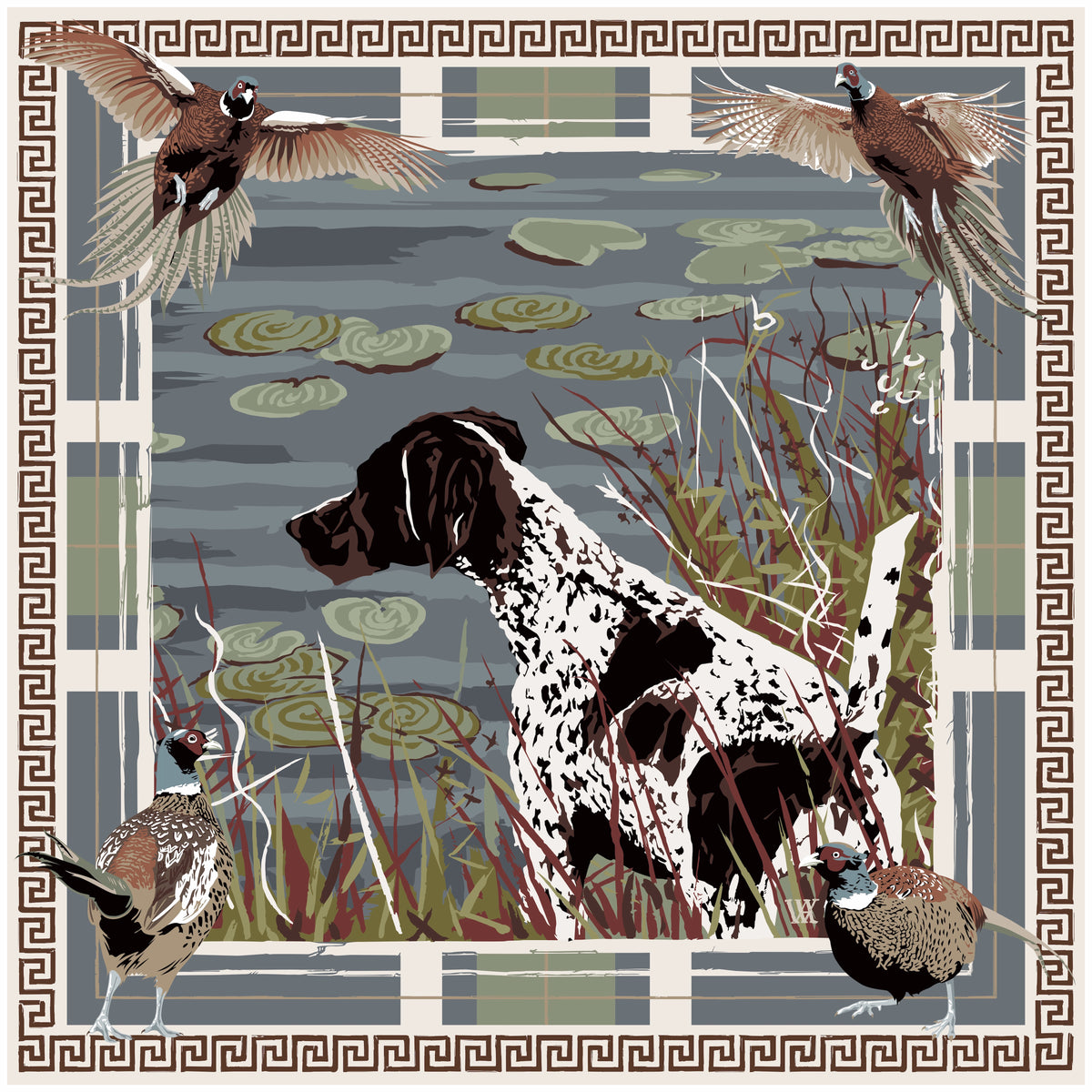 Slate Pheasant Watch framed scarf print design by Austin Williams