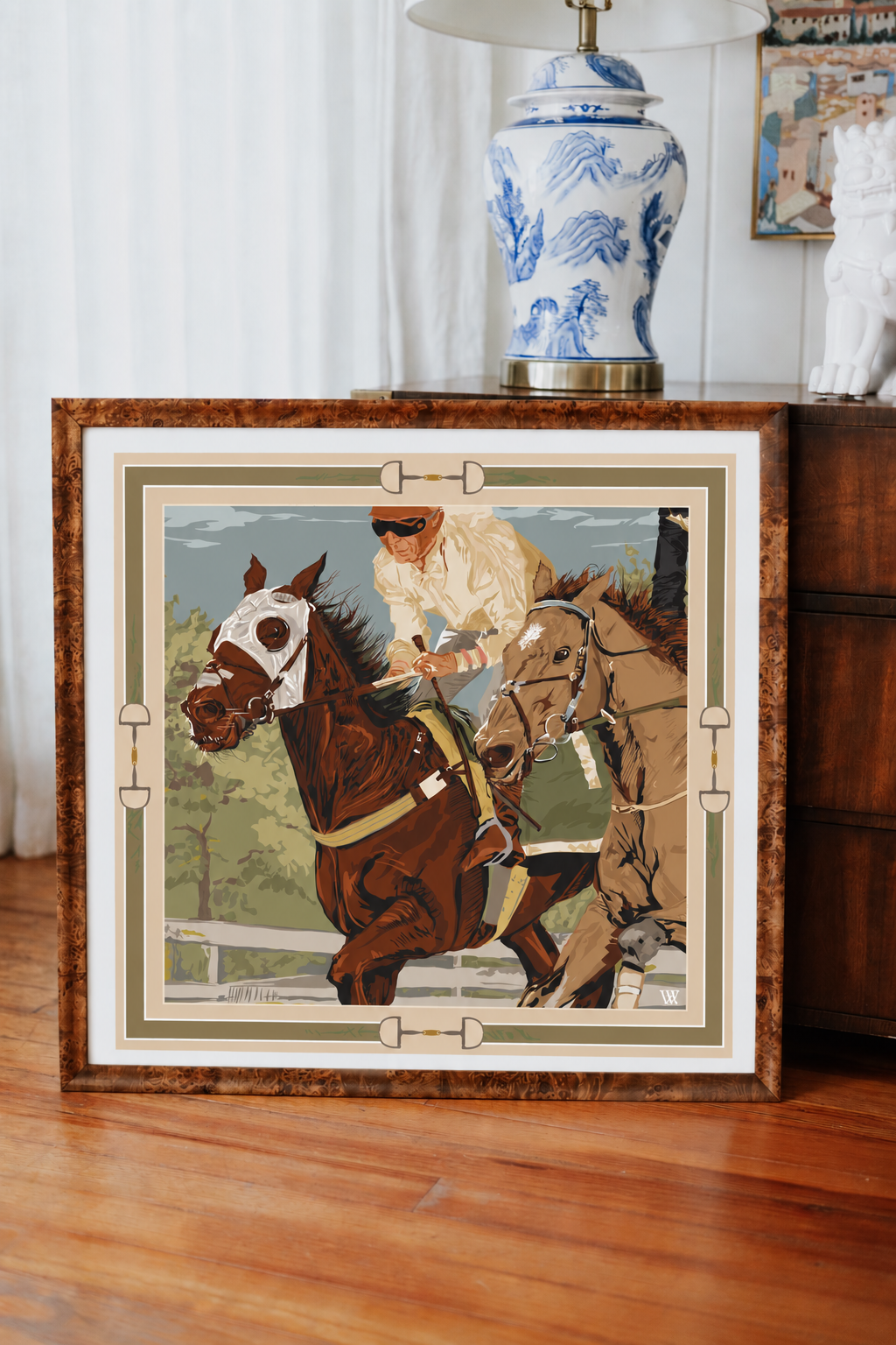 Taupe Neck and Neck framed silk scarf