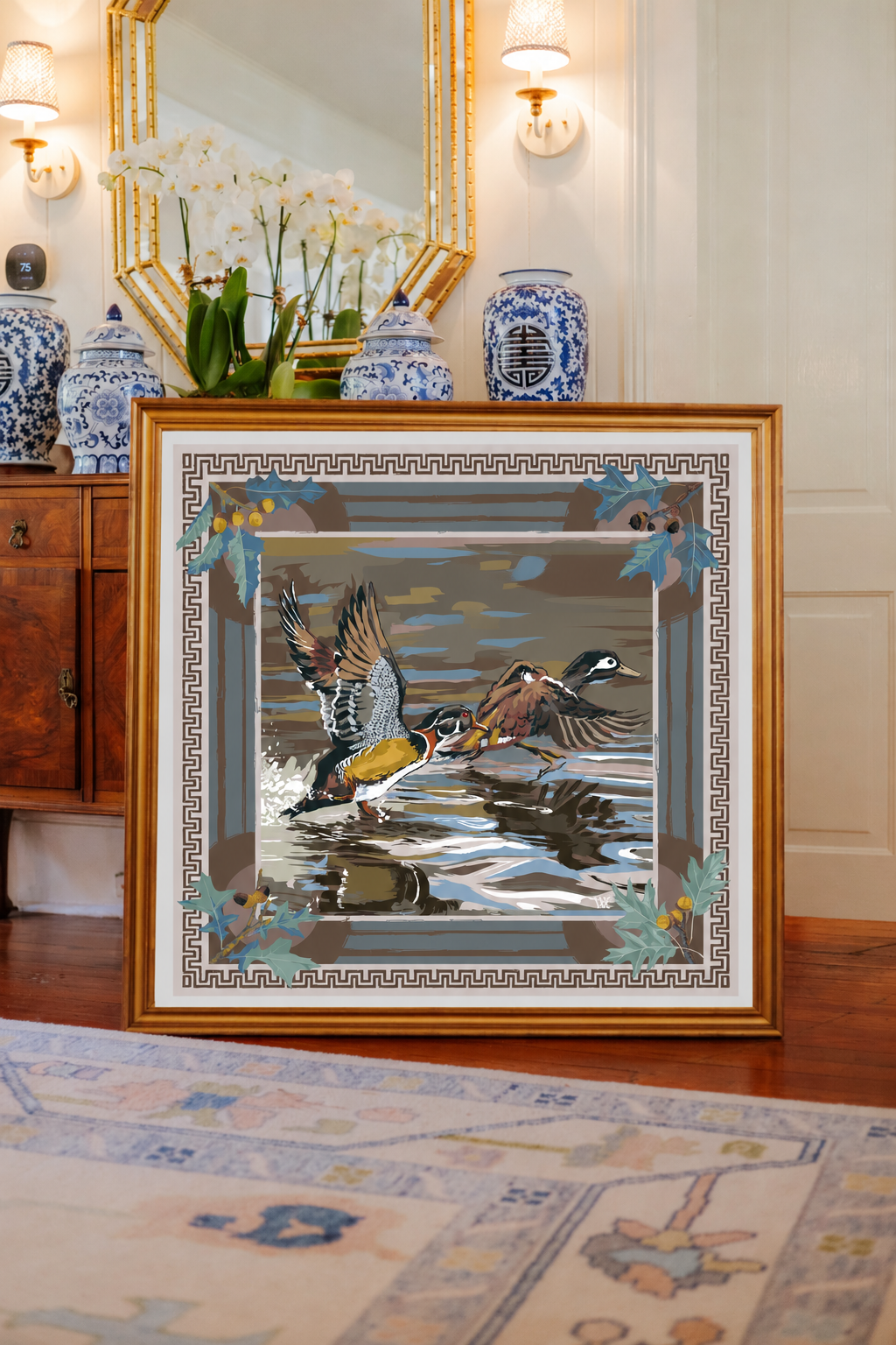 Mist Dusk Landing framed silk scarf