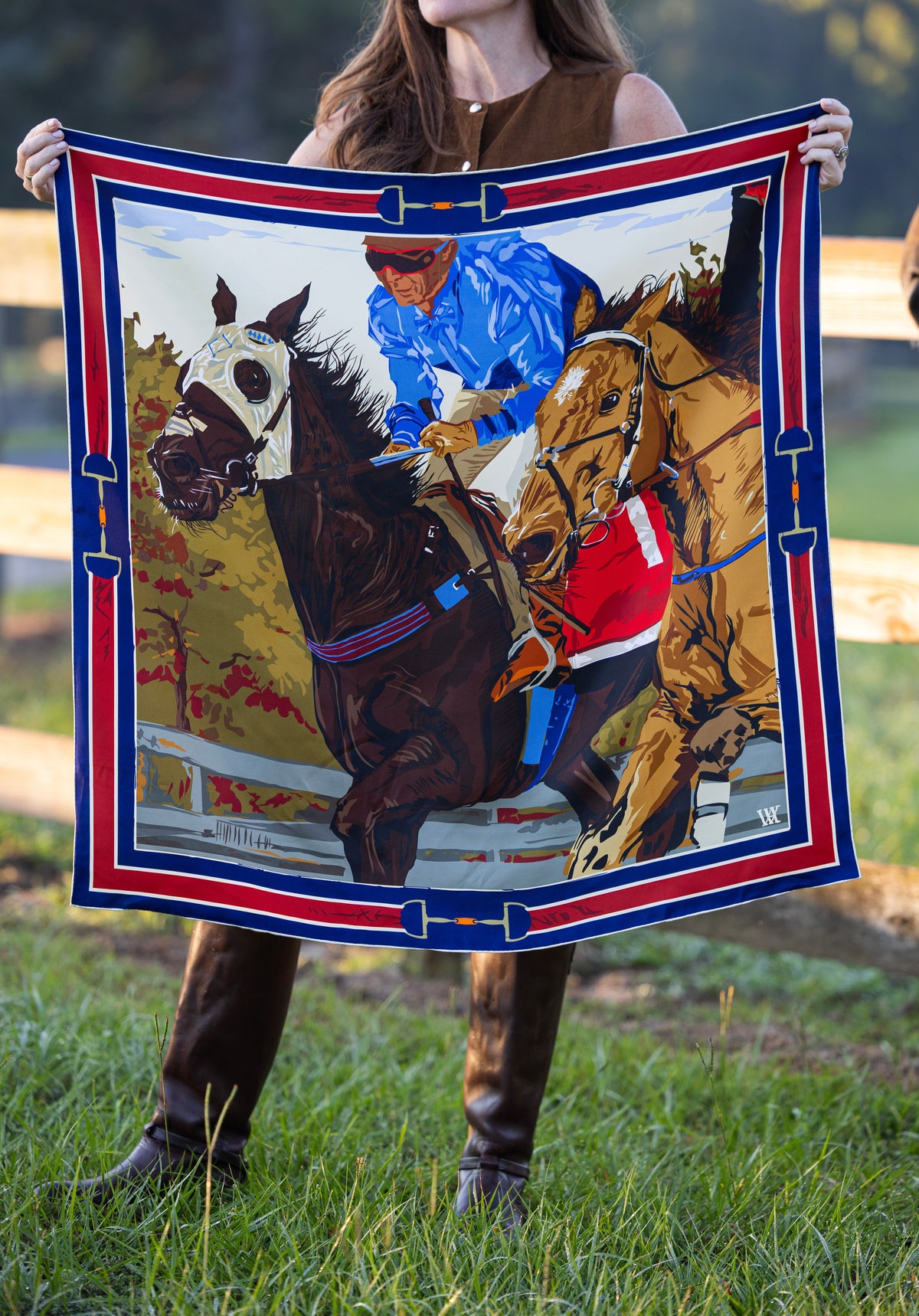 Navy Neck and Neck Silk Scarf