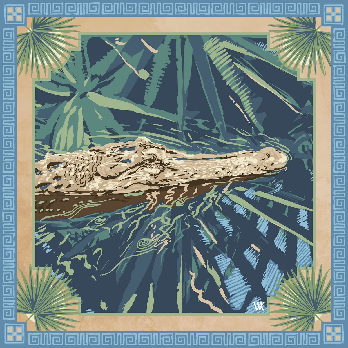 Blue Ocmulgee Alligator Framed Scarf
