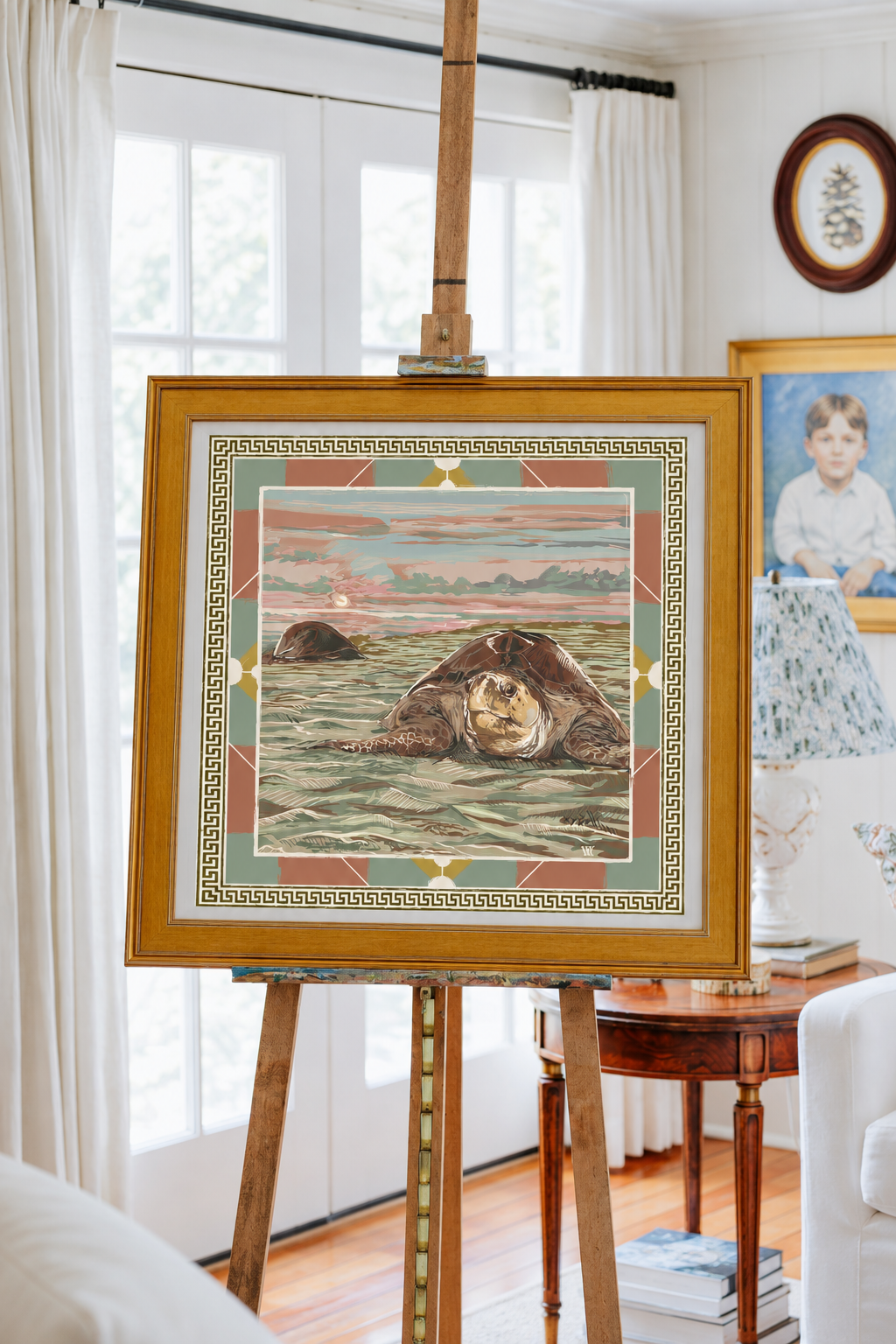 Pale Pink Loggerhead Dawn framed scarf print