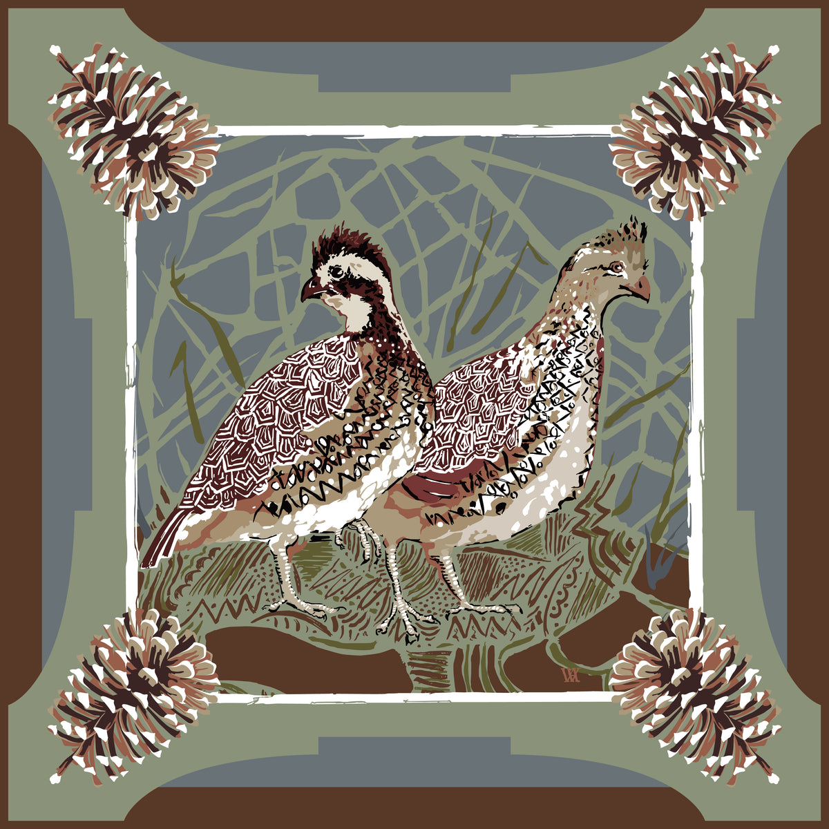 Slate Quail Pair Pocket Square