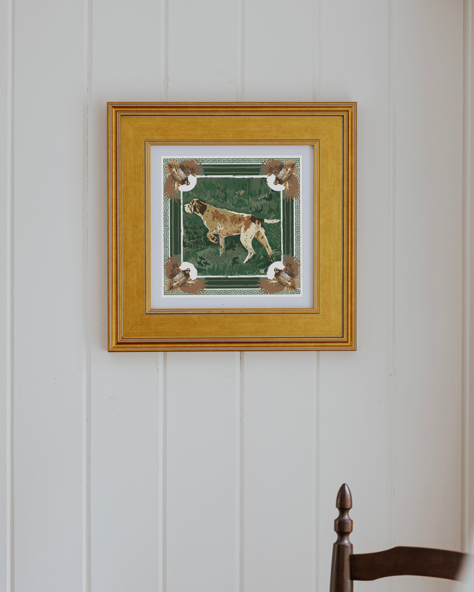 Green Pointing Strong Framed Scarf Print
