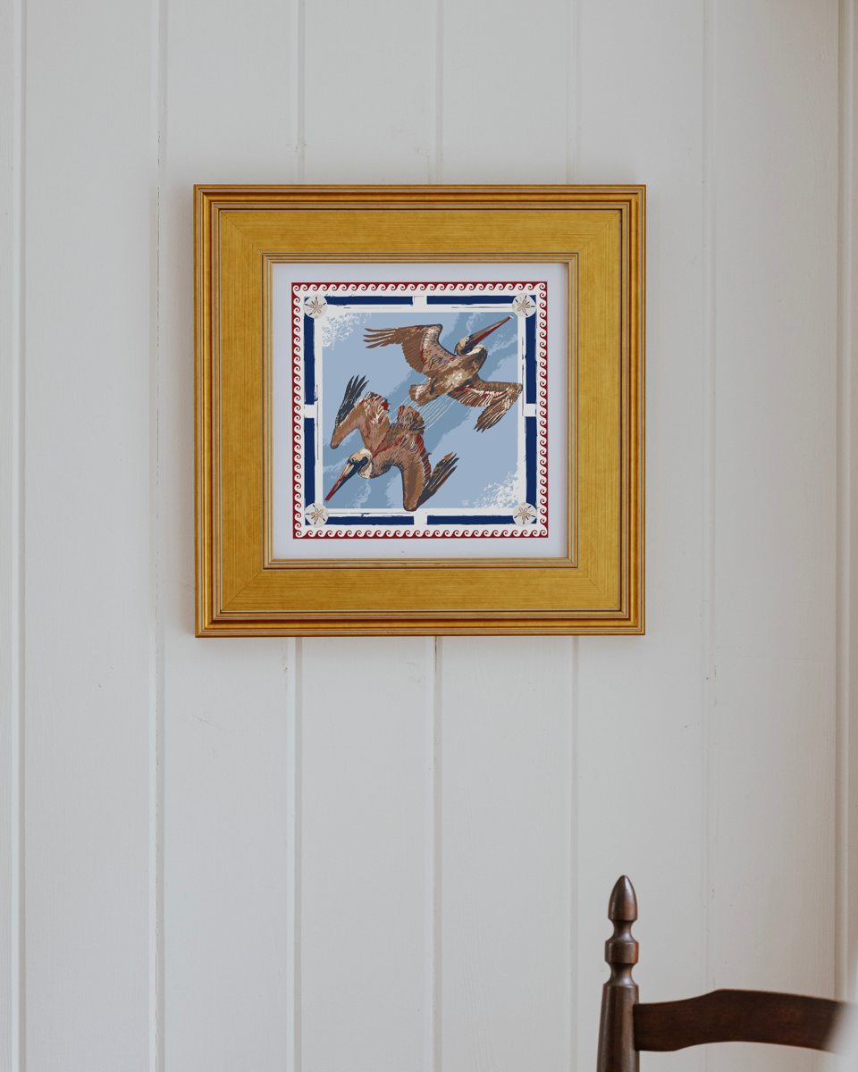 Americana Tide Diver Framed Scarf Print