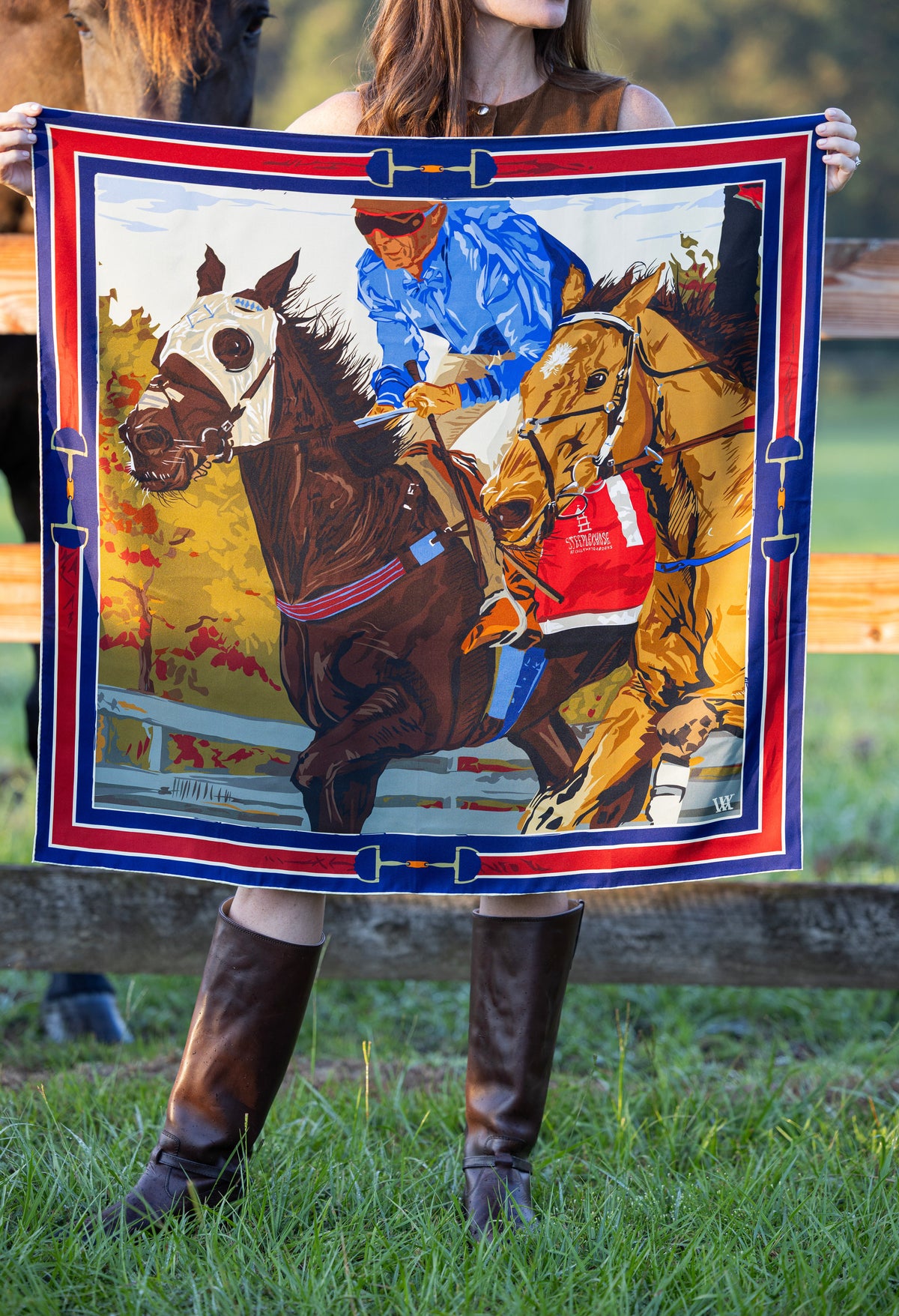 Navy Steeplechase Silk Scarf